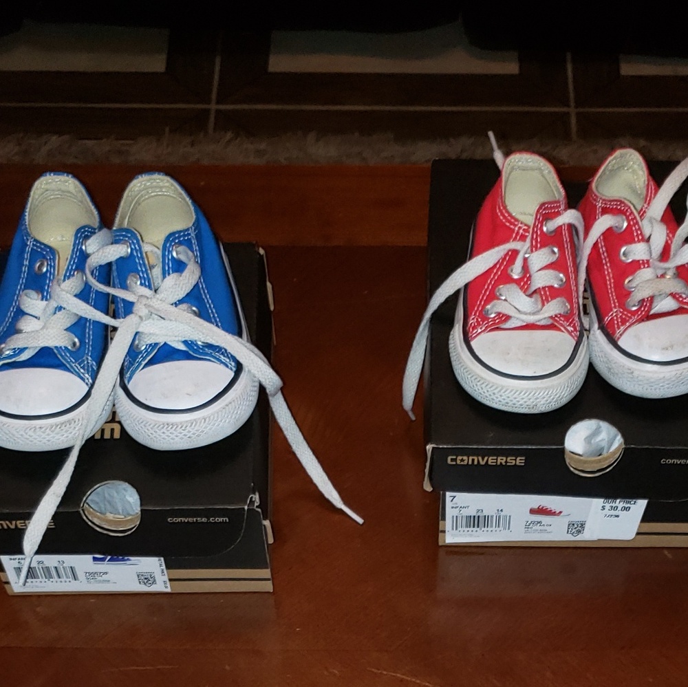 Red and blue converse toddler boy shoes
